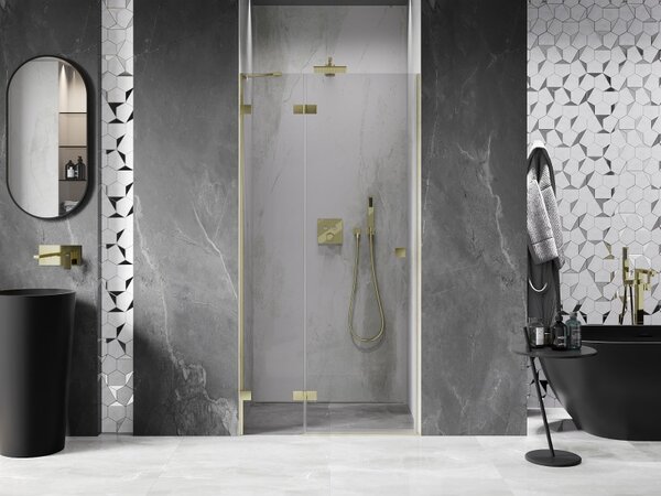 Mexen, Mexen Lunar levé výklopné sprchové dveře 70 cm, transparentní, broušené zlaté - 834-070-000-55-00-L