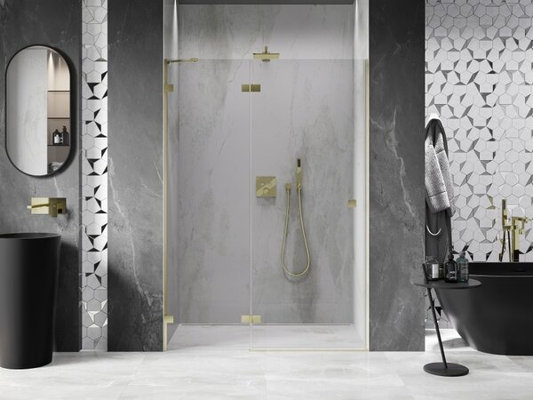 Mexen, Mexen Lunar levé výklopné sprchové dveře 130 cm, transparentní, broušené zlaté - 834-130-000-55-00-L