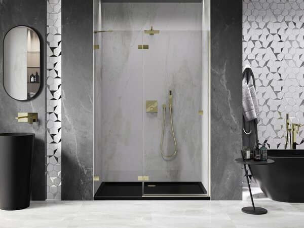 Mexen, Mexen Lunar levé výklopné sprchové dveře 130 cm, transparentní, broušené zlaté - 834-130-000-55-00-L