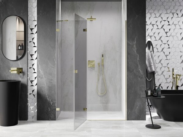 Mexen, Mexen Lunar levé otočné sprchové dveře 130 cm, transparentní, zlaté - 834-130-000-50-00-L