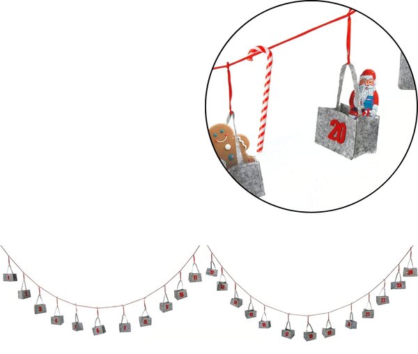 Závěsný adventní kalendář BAGLANDER 5 m, šedý