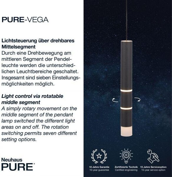 Paul Neuhaus Závěsné LED svítidlo PURE VEGA, 12W, ø 20 cm, 3000K Barva: Mosaz