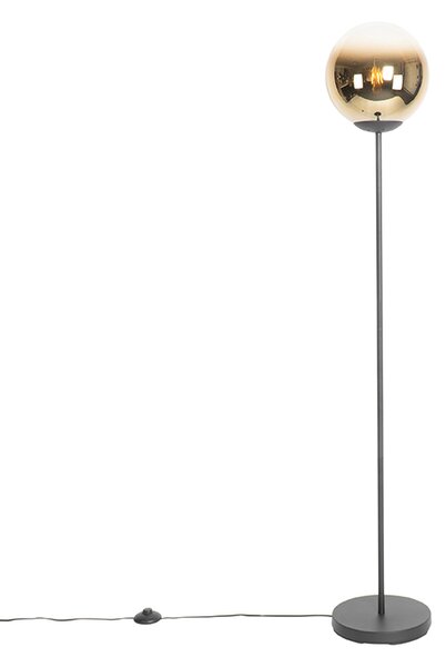 Stojací lampa ve stylu art deco černá se zlatým sklem - pallon