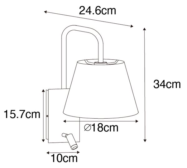 Moderní nástěnná lampa černá a zlatá s lampičkou na čtení - Renier