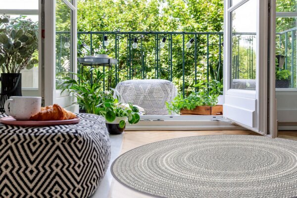 Koberec kruh SIZAL FLAT 48837637 Boho, cop - šedý