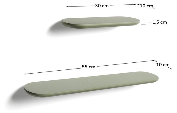 Kave Home Set dvou zelených lakovaných polic Arely 35/55 cm