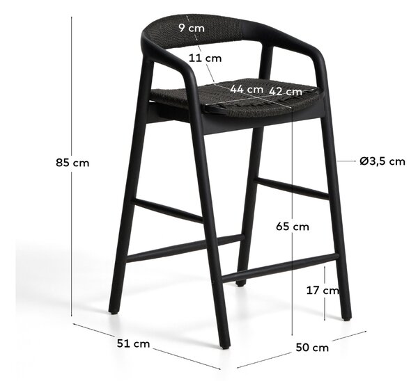 Kave Home Černá barová židle Derile 65 cm s výpletem