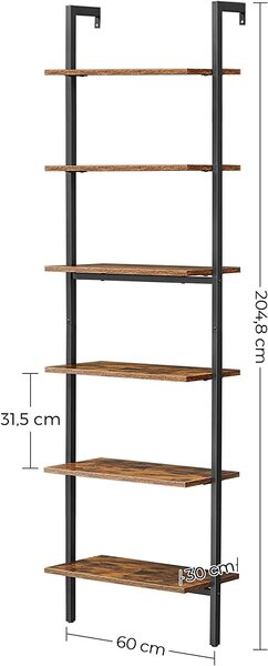 VASAGLE Knihovna žebřík 60x30x204,8cm černý hnědý