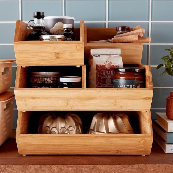 5Five® Bambusový organizér, úložný box 2-komorový, dvojitý, DOUBLE CAJA, 34x31x13