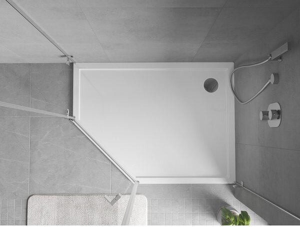 Mexen Flow Slim, pravostranná pětiúhelníková sprchová vanička 90 x 80 cm, bílá lesklá, 46P108090R