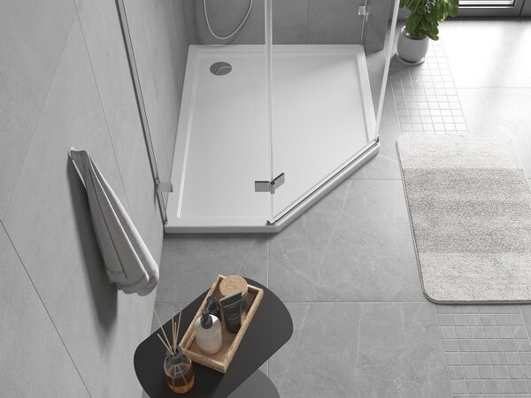 Mexen Flow Slim, pravostranná pětiúhelníková sprchová vanička 90 x 80 cm, bílá lesklá, 46P108090R