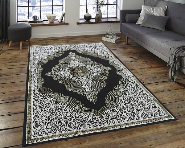 BE Koberec Elite 3935 BLACK GOLD - černý obdélníkový Rozměr: 60x100 cm