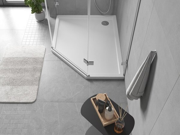 Mexen Flow Slim, levostranná pětiúhelníková sprchová vanička 100 x 90 cm, bílá lesklá, 46P109010L