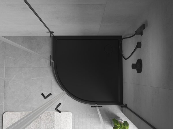 Mexen Flow, čtvrtkruhová sprchová vanička slim 90 x 90 cm, černá matná - 46Q709090
