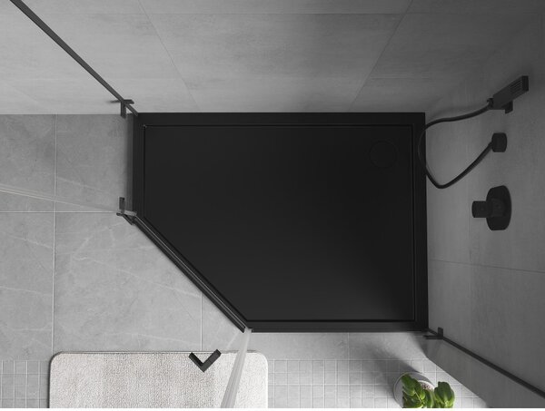 Mexen Flow, pětiúhelníková sprchová vanička slim 90 x 80 cm, pravá, černá matná - 46P708090R