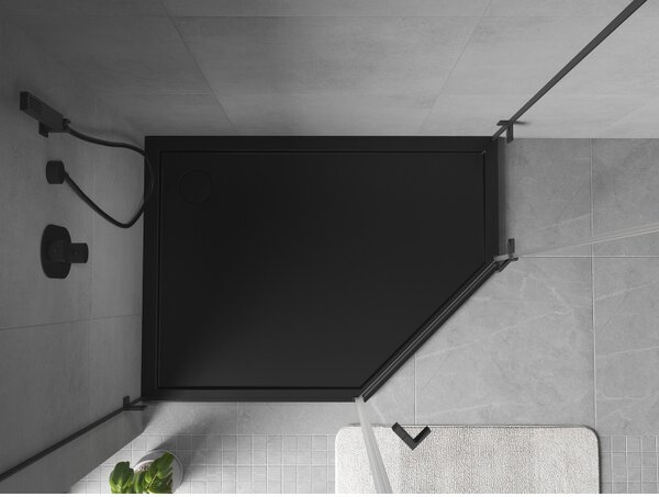 Mexen Flow, pětiúhelníková sprchová vanička slim levá 90 x 80 cm, černá matná - 46P708090L