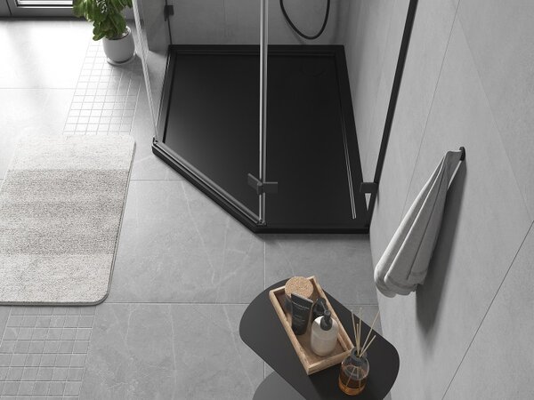 Mexen Flow, pětiúhelníková sprchová vanička slim levá 90 x 80 cm, černá matná - 46P708090L