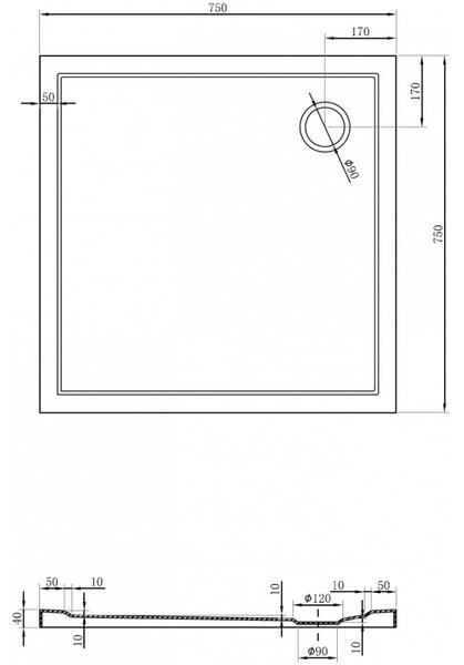 Mexen Flow, čtvercová sprchová vanička slim 75 x 75 cm, bílá lesklá, 46S107575