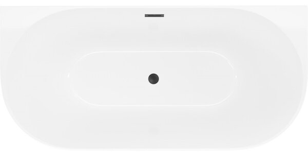 Mexen Oval Slim, volně stojící vana ke stěně 170 x 80 cm, bílá lesklá, černý matný přepad, 52661708000-70