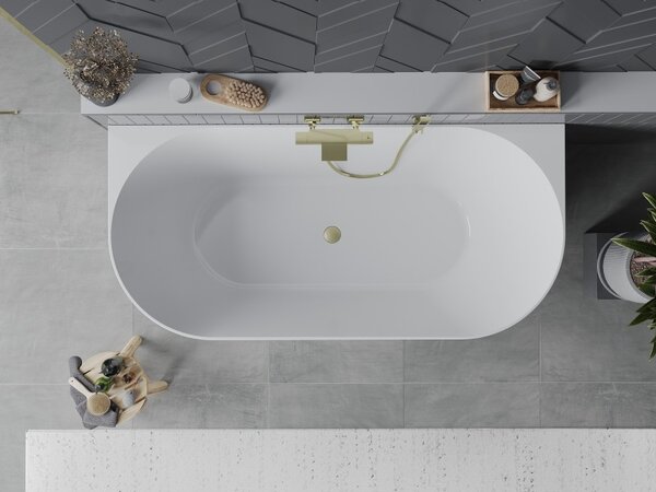 Mexen Oval Slim, volně stojící vana ke zdi, 170 x 80 cm, bílá-černá, zlatý matný přepad, 52661708075-55