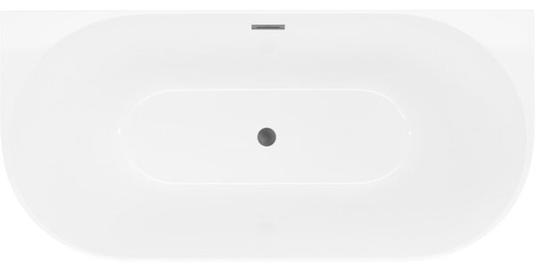 Mexen Oval Slim, volně stojící vana ke stěně 170 x 80 cm, bílá lesklá, grafitový přepad, 52661708000-95