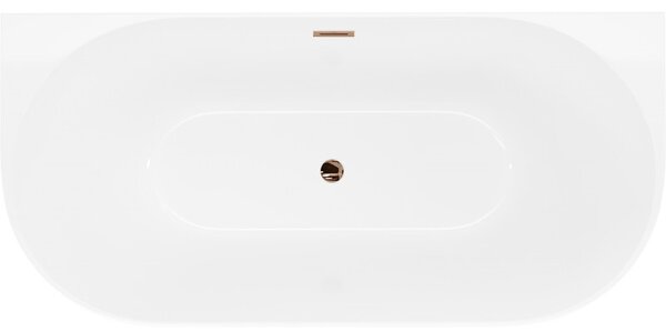 Mexen Oval Slim, volně stojící vana ke stěně 170 x 80 cm, bílá lesklá, růžové zlato přepad, 52661708000-60