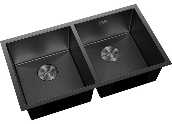 Mexen Binox, 2-komorový nerezový dřez 800 x 450 mm, černá, vzor voština, 6421802000-70HC