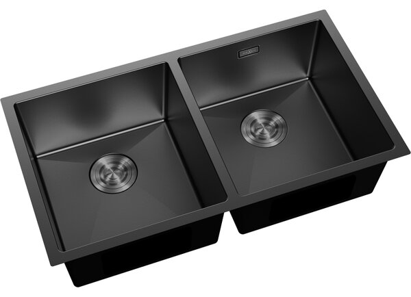 Mexen Binox, 2-komorový nerezový dřez 800 x 450 mm, černá, 6421802000-70
