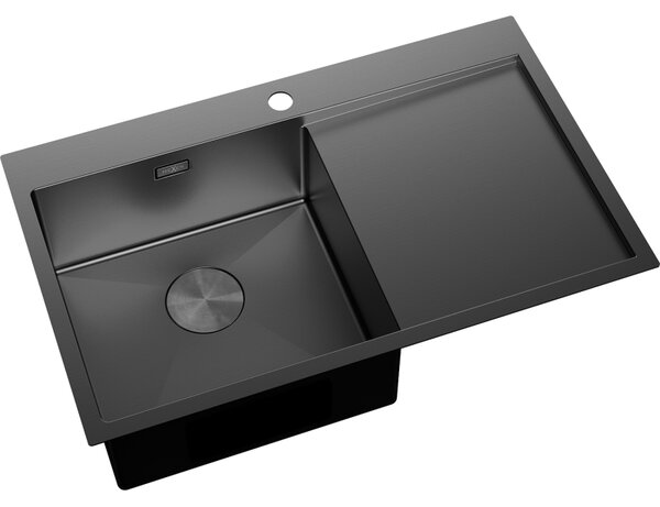 Mexen Exar, 1-komorový nerezový dřez s odkapávačem, levý, 780 x 480 mm, černá, 6433781010L-70
