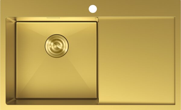 Mexen Exar, 1-komorový nerezový dřez s odkapávačem, levý, 780 x 480 mm, broušená zlatá, 6433781010L-55
