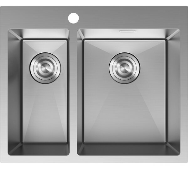 Mexen Flexo, 1.5-komorový nerezový dřez 610 x 510 mm, broušená ocel, 6446611500-01
