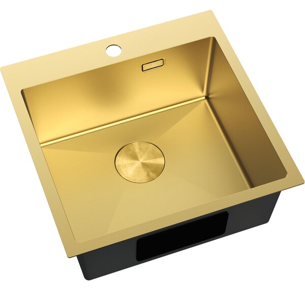Mexen Solix, 1-komorový nerezový dřez 500 x 500 mm, broušená zlatá, 6407501000-55