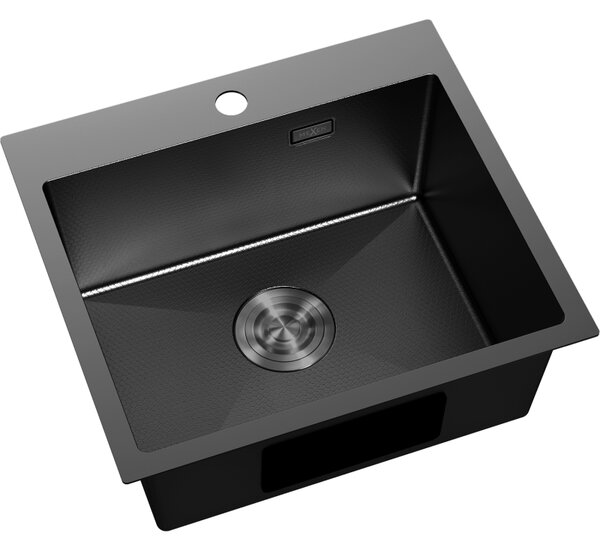 Mexen Solix, 1-komorový nerezový dřez 500 x 450 mm, černá, vzor voština, 6402501000-70HC