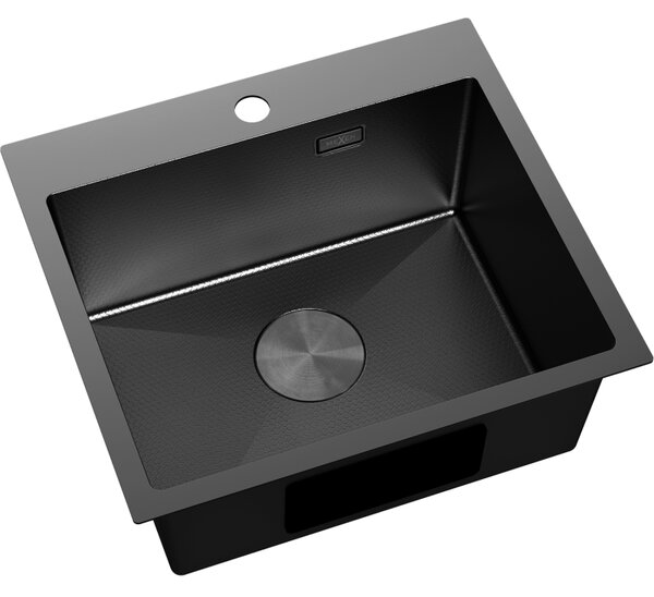 Mexen Solix, 1-komorový nerezový dřez 500 x 450 mm, černá, vzor voština, 6402501000-70HC
