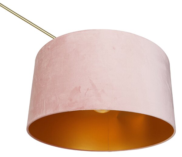 Moderní stojací lampa zlatá s sametovým stínítkem růžová 50 cm - Editor