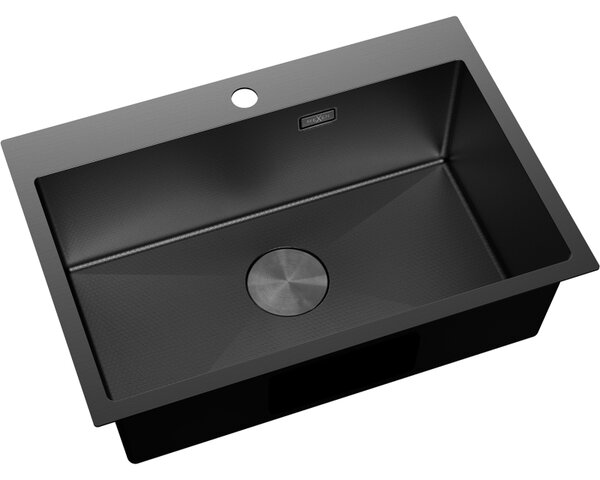 Mexen Solix, 1-komorový nerezový dřez 650 x 450 mm, černá, vzor voština, 6403651000-70HC