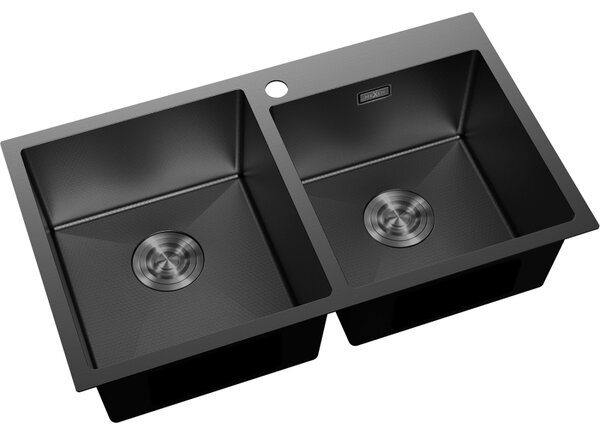 Mexen Xorin, 2-komorový nerezový dřez 780 x 450 mm, černá, vzor voština, 6441782000-70HC