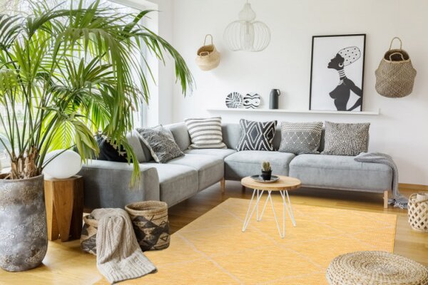 Koberec šňůrkový SIZAL PATIO ploské tkaní 3075 romby žlutý/béžový
