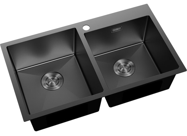 Mexen Xorin, 2-komorový nerezový dřez 780 x 450 mm, černá, 6441782000-70