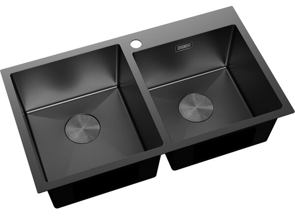 Mexen Xorin, 2-komorový nerezový dřez 780 x 450 mm, černá, 6441782000-70