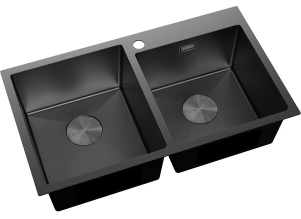 Mexen Xorin, 2-komorový nerezový dřez 780 x 450 mm, černá, vzor voština, 6441782000-70HC
