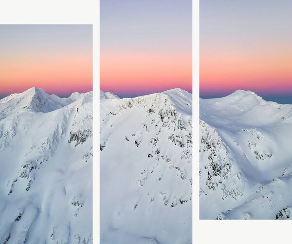 Zasněžené horské hřebeny při západu slunce – Třídílný obraz C, 120 × 100 cm