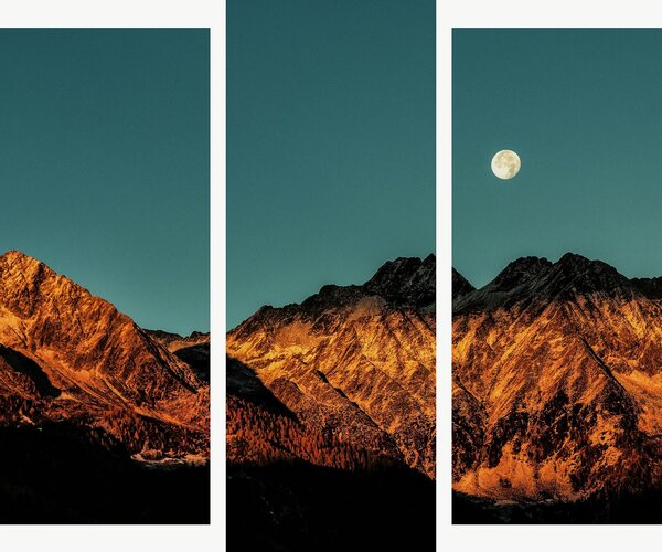 Měsíc nad horskými štíty – Třídílný obraz B, 120 × 100 cm