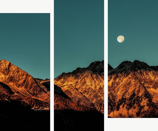 Měsíc nad horskými štíty – Třídílný obraz C, 120 × 100 cm