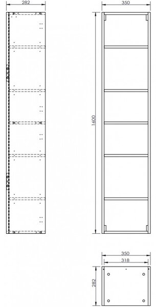 Mexen Box-A, vysoká koupelnová skříňka 35x44,2x160 cm, bílá lesklá, 91AX1-1600-300-1-00