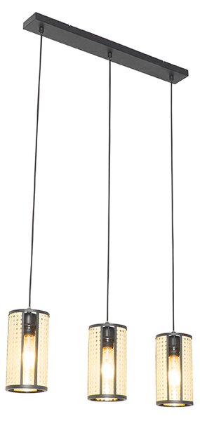 Orientální závěsná lampa černá s ratanovým 3-světelným podlouhlým - Akira