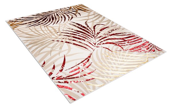 Makro Abra Kusový koberec GOLDEN NA44L Listí Moderní krémový červený Rozměr: 80x150 cm