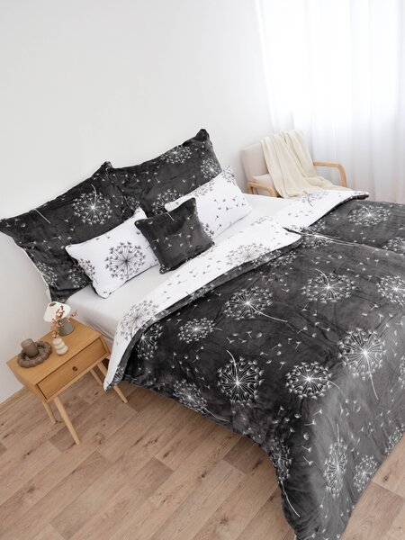 MK Lůžkoviny Mikroplyšové povlečení Exclusive - Pampelišky šedé 140 × 200 cm, 70 x 90 cm