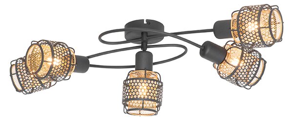Designové stropní svítidlo černé se zlatým 5-světlem - Noud