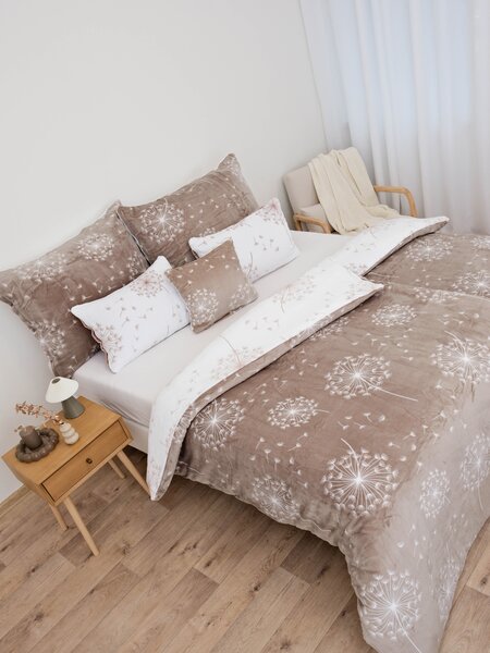 MK Lůžkoviny Mikroplyšové povlečení Exclusive - Pampelišky cappuccino 140 × 200 cm, 70 x 90 cm